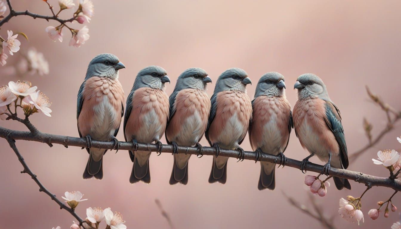 Vibrant Birds on a Branch in Soft Light