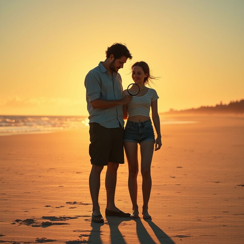 Beach Scene with Magnifying Glass in Sci-Fi Style