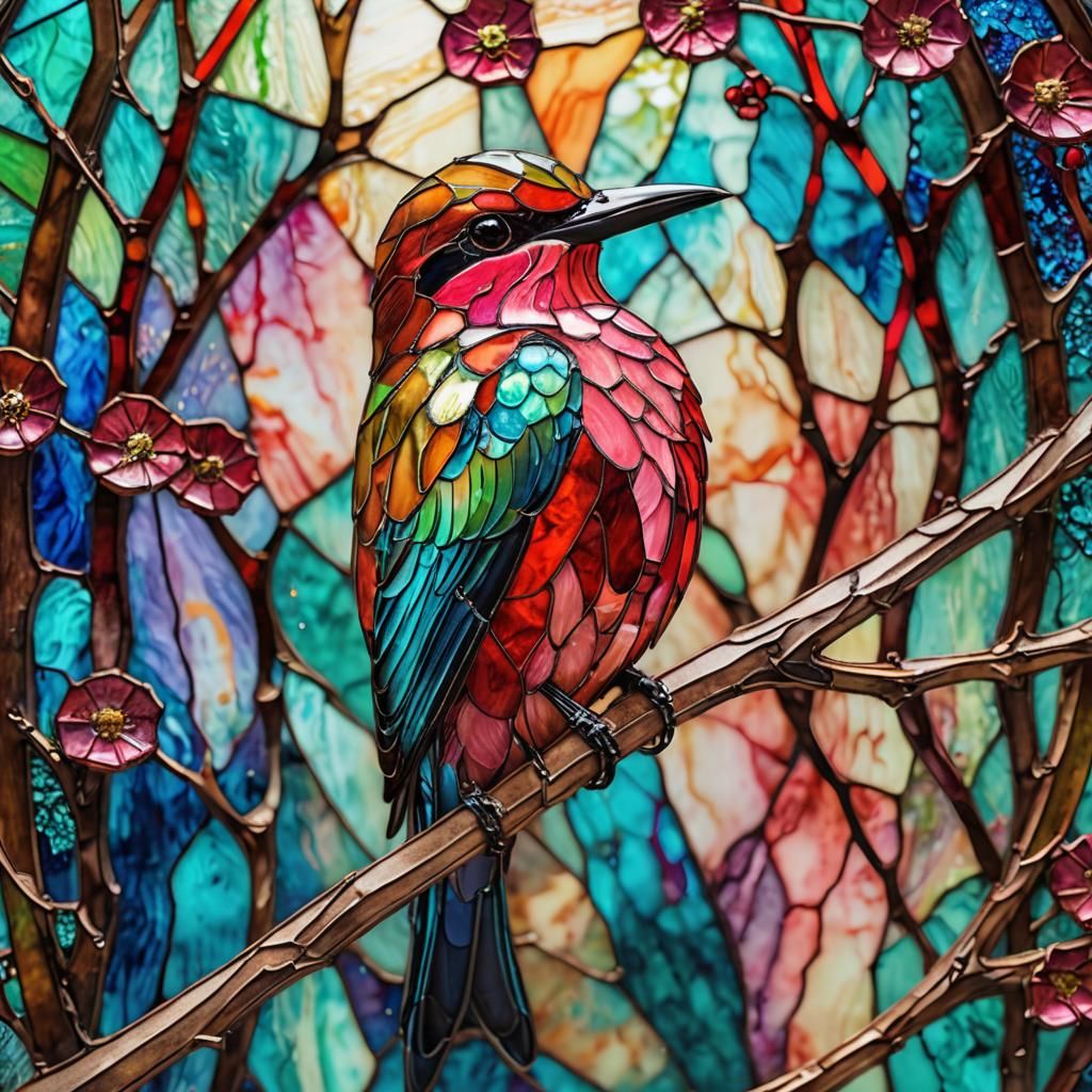 Carmine Bee Eater in Stained Glass Style