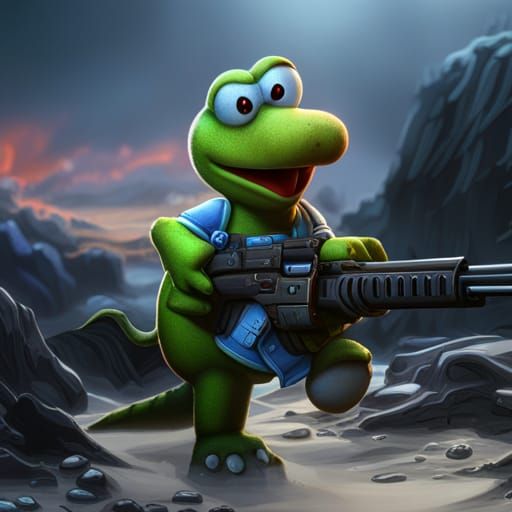 Yoshi with a Gun: Detailed Matte Painting