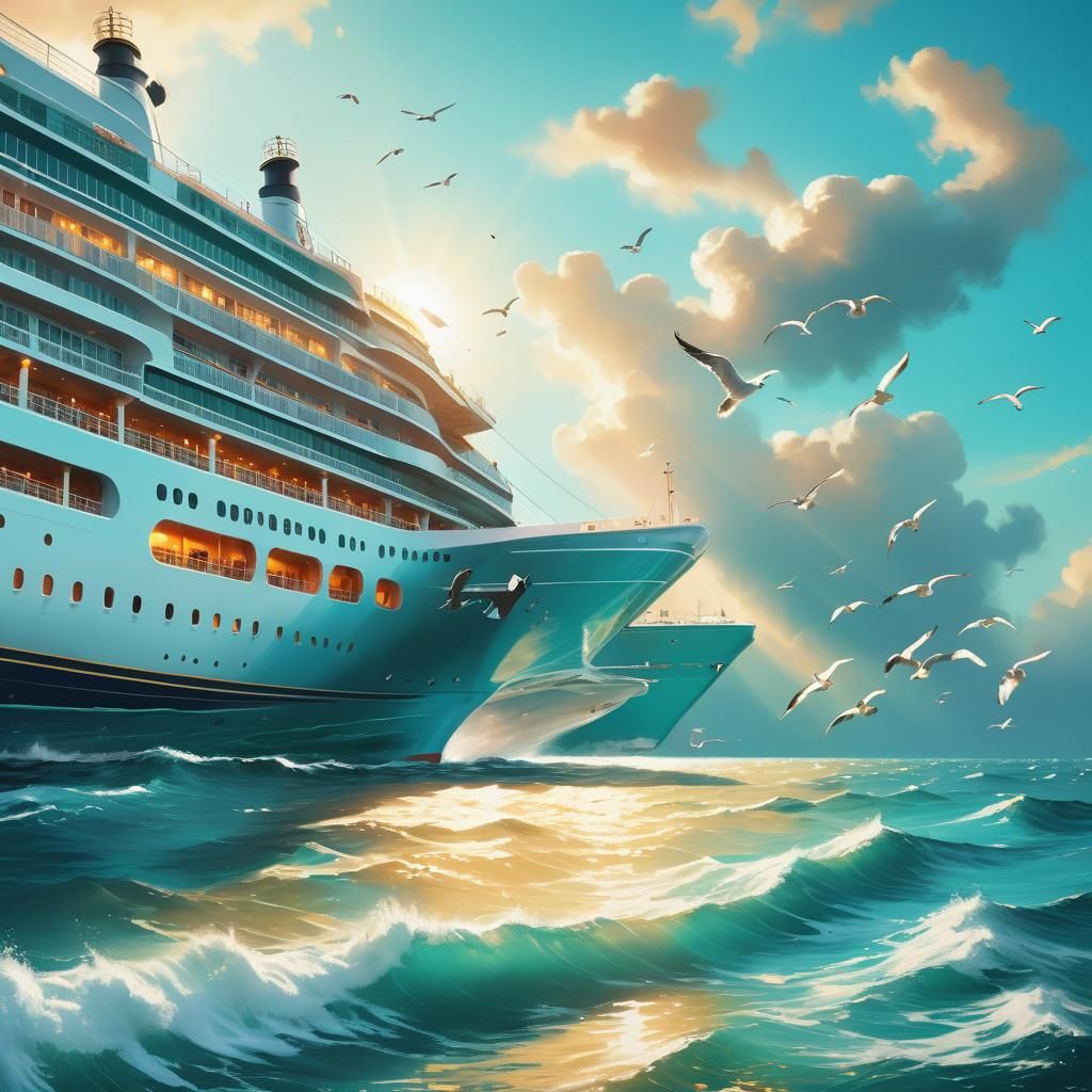 Luxurious Cruise Ship Sails Through Turquoise Waters in a Ph...