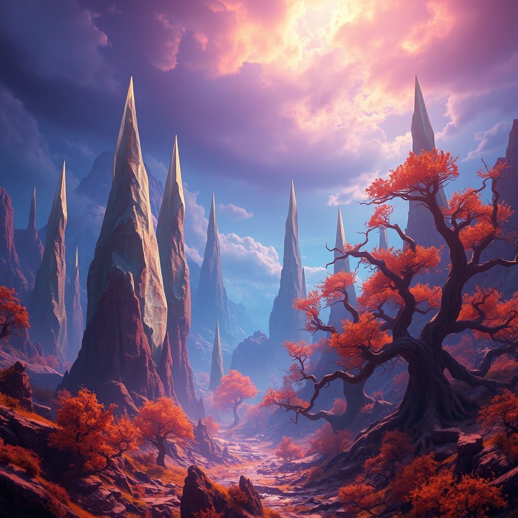 Luminous Crystal Realm in Vibrant Blues and Golds