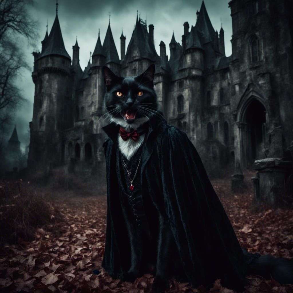 Gothic Vampire Cat in Transylvania, Macabre Style