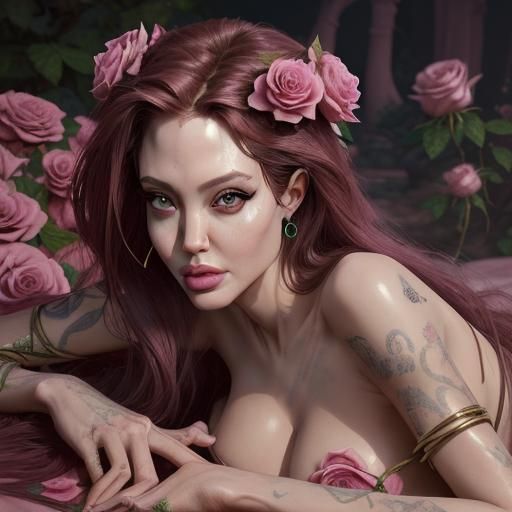 Angelina Jolie as Medusa on a Bed of Roses