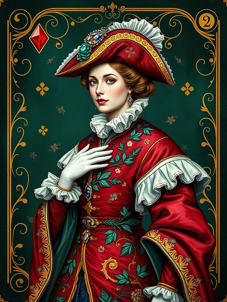 Victorian Queen of Diamonds in Neo-Impressionist Style