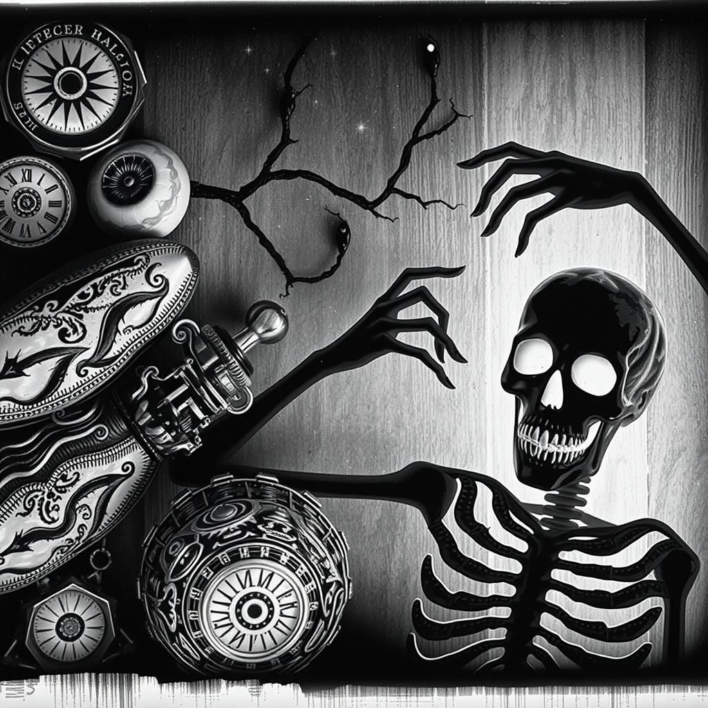 Eerie Black and White Rayograph Still Life