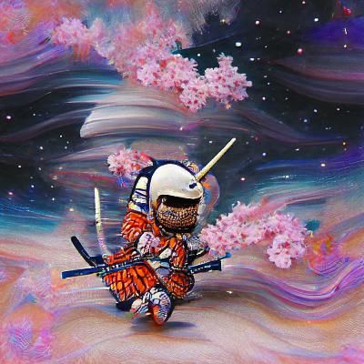 Astronaut Samurai on Barren Planet