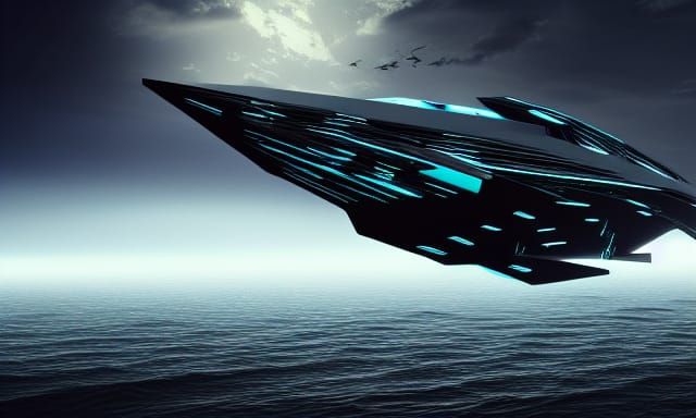 Epic Black Spaceship with Aqua Trim in Sci-Fi Art