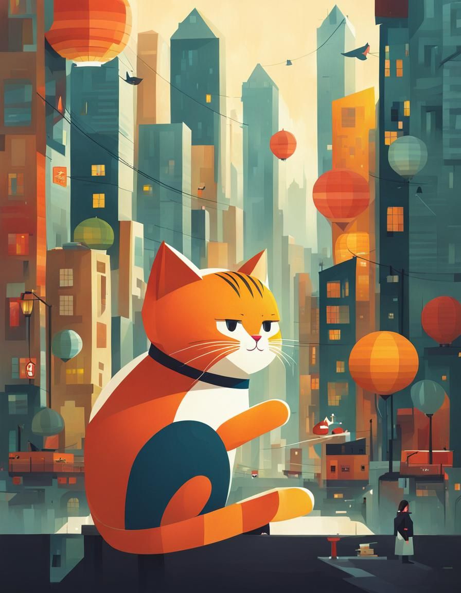 Cartoon Cat Illustration in Chou Style