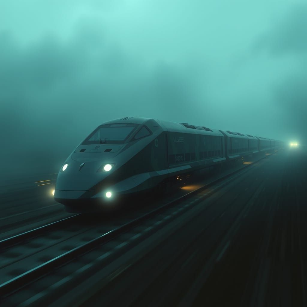 Futuristic Stealth Train Speeds Through Dystopian World