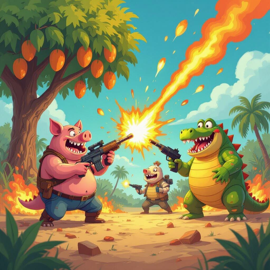 John Pork and Crew Clash in Mango Battlefield