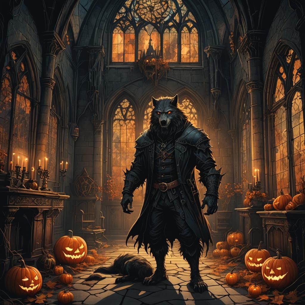 Werewolf in Abandoned Castle: Gothic Romance Illustration