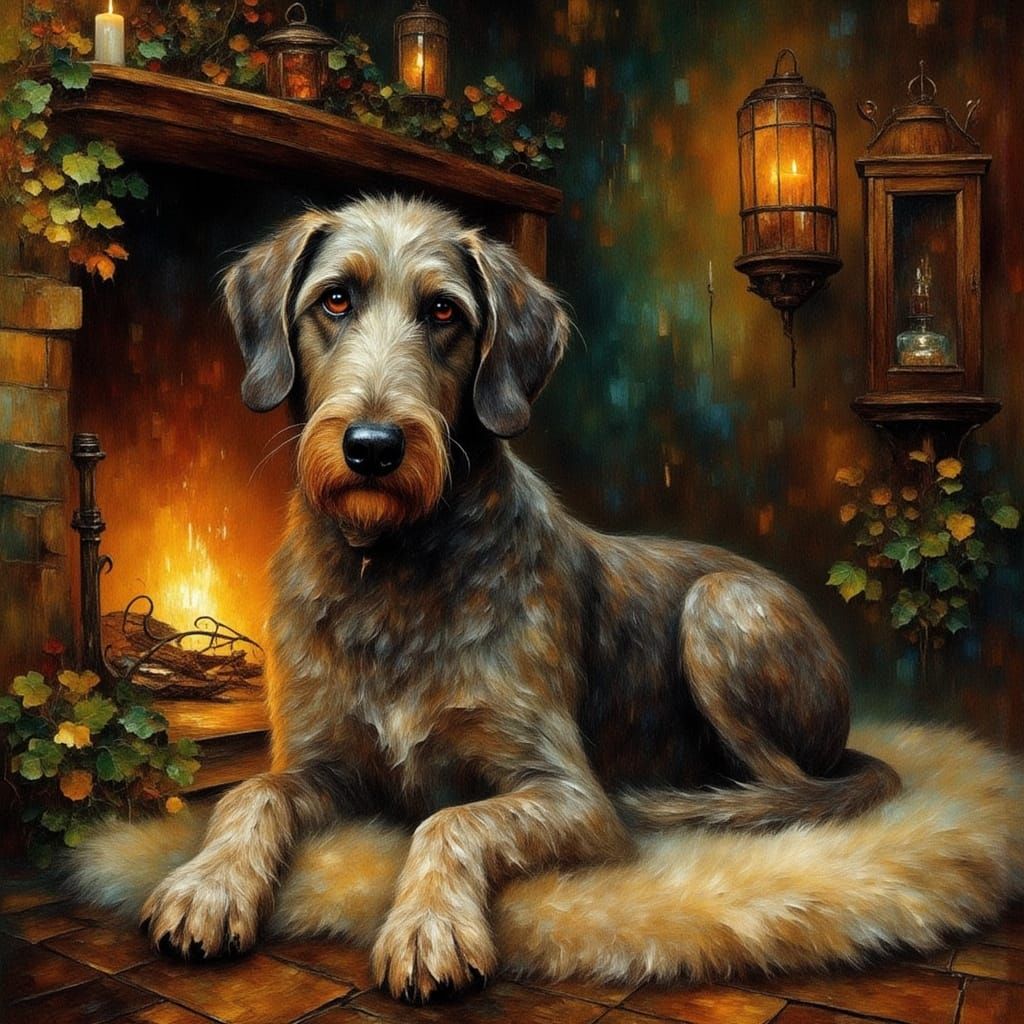 Irish Wolfhound in Impressionistic Castle Portrait