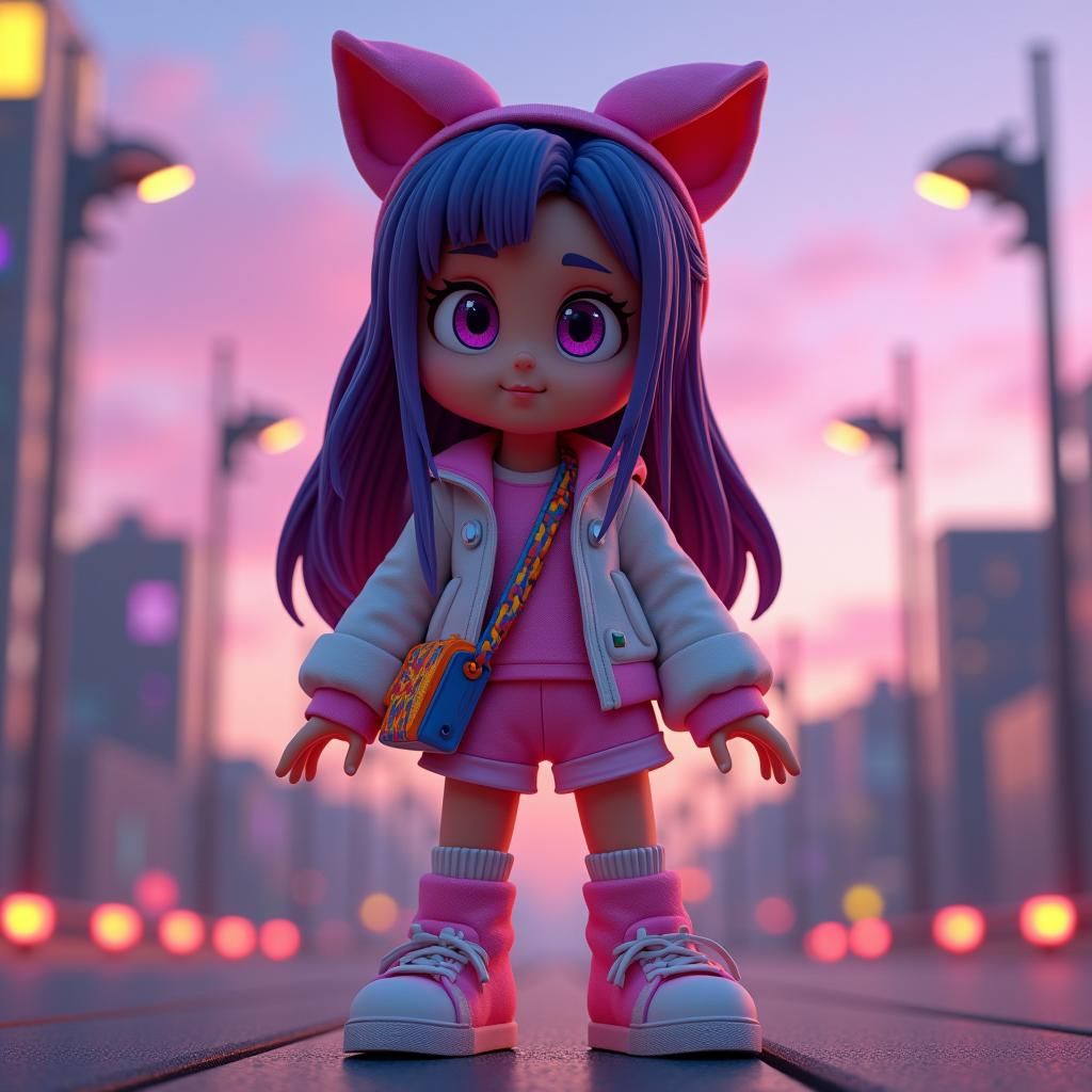 Roblox Girl with Korblox in Neon Cityscape