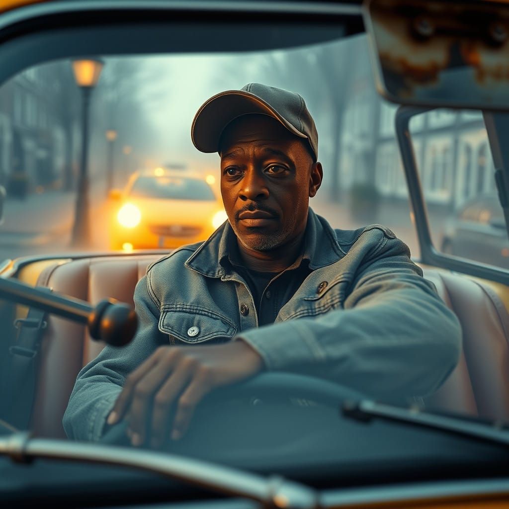 Eddie Murphy Driving a Taxi in Amsterdam's Misty Dawn