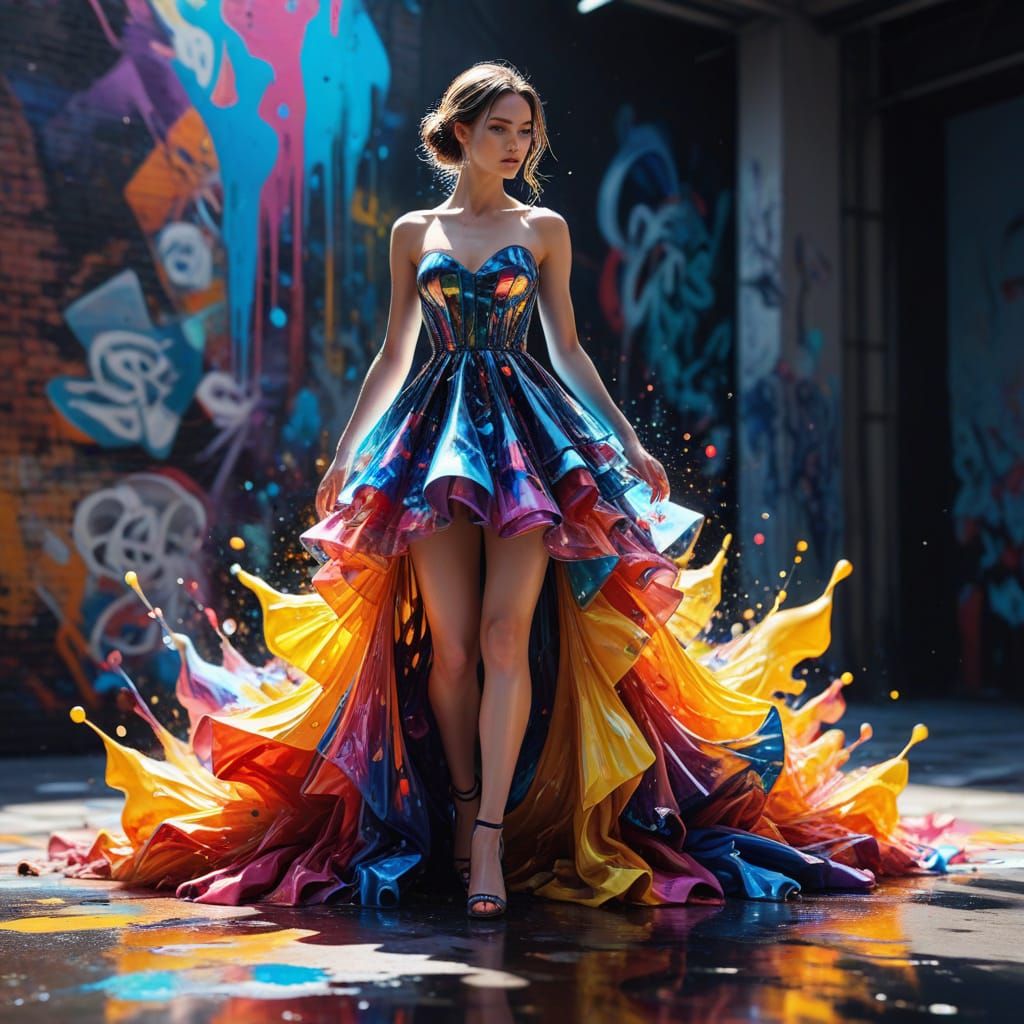 Glass Fashion Show with Graffiti Art Splash Style