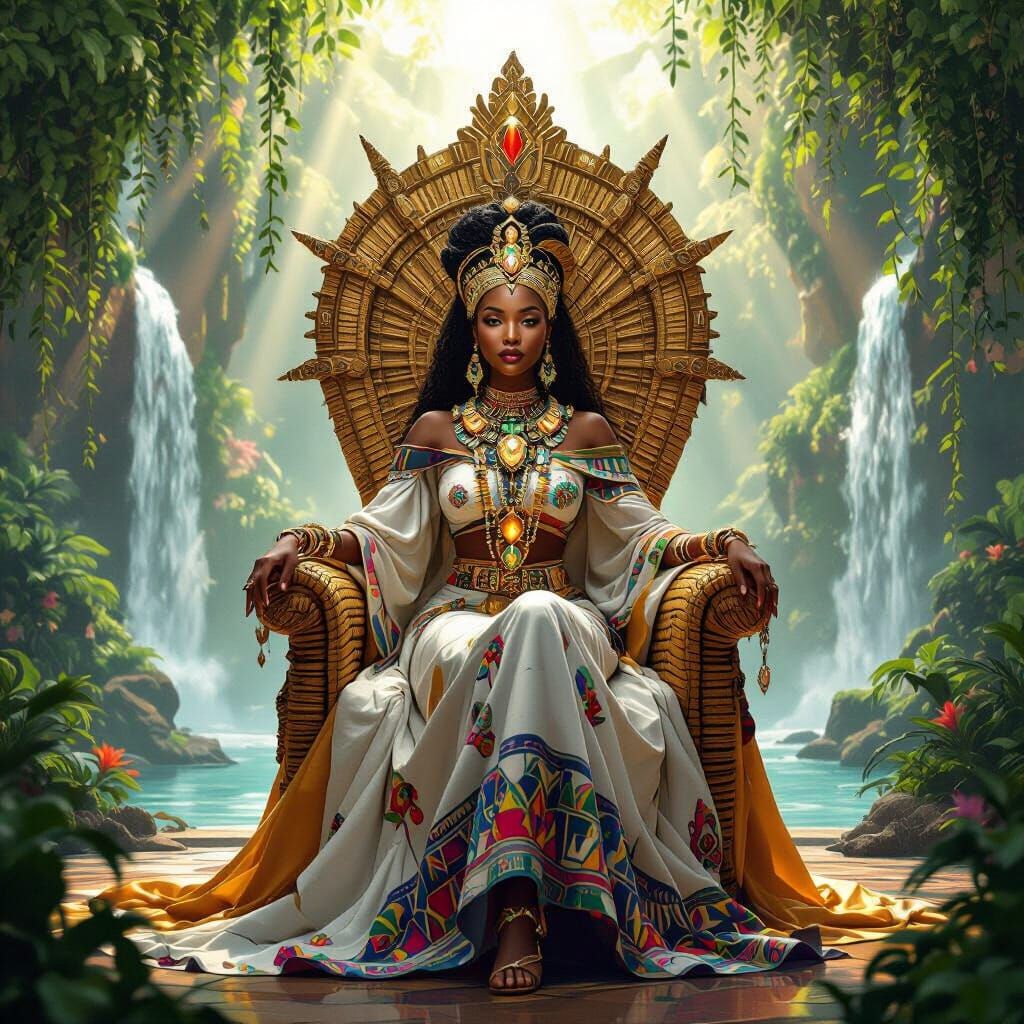 Regal African Queen on Golden Throne