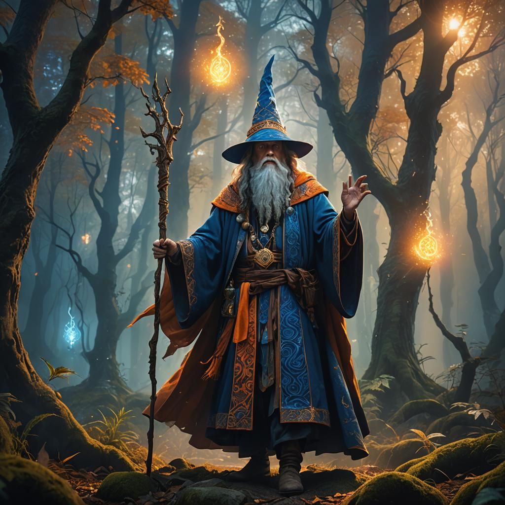 Mystical Wizard in Ancient Forest: Fantasy Concept Art