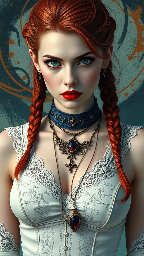 Vampire Woman in Gothic Attire, Dark Romanticism Style