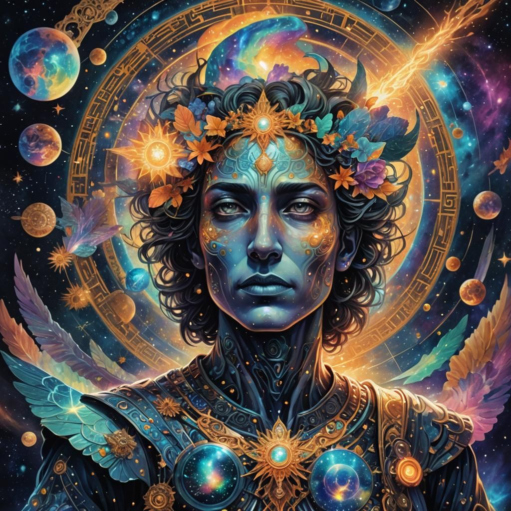 Cosmic Soul Seeks Paradise: Astral Holographic Illustration