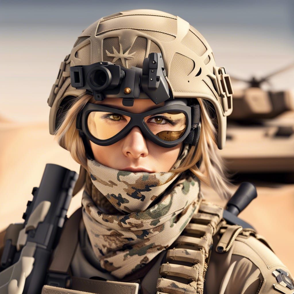 Female Soldier in Desert Camo with M16