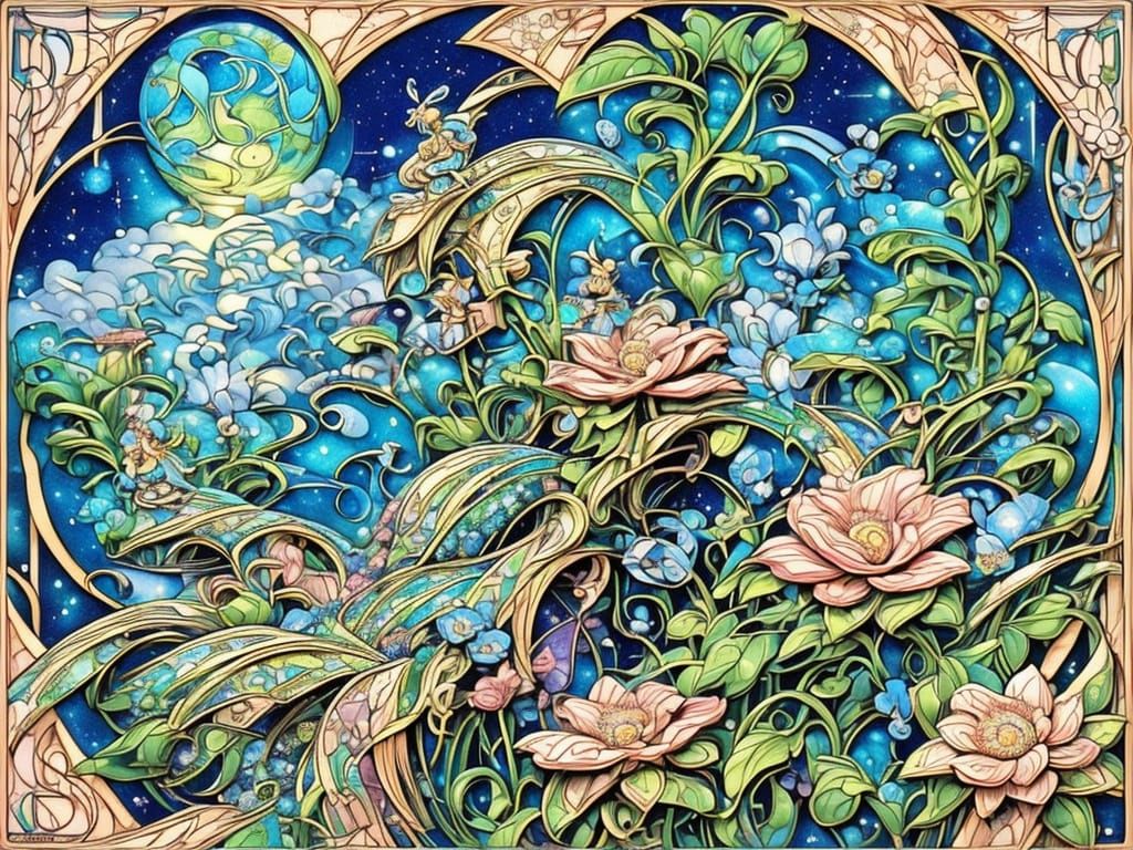 Whimsical Flowers in Art Deco and Art Nouveau Styles