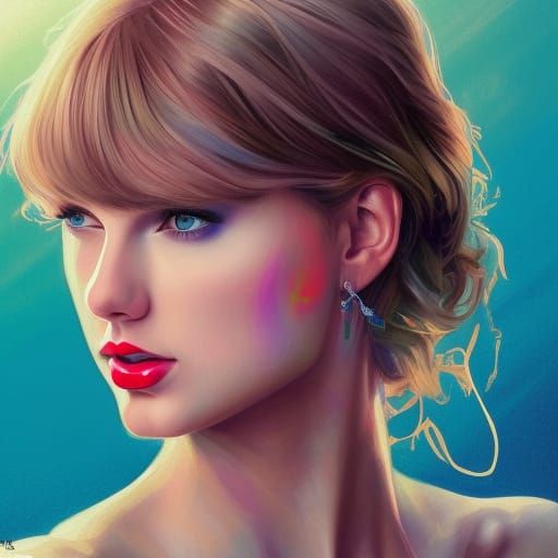 Rainbow Watercolor Portrait of Taylor Swift