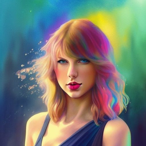 Rainbow Watercolor Portrait of a Woman in Art Nouveau Style