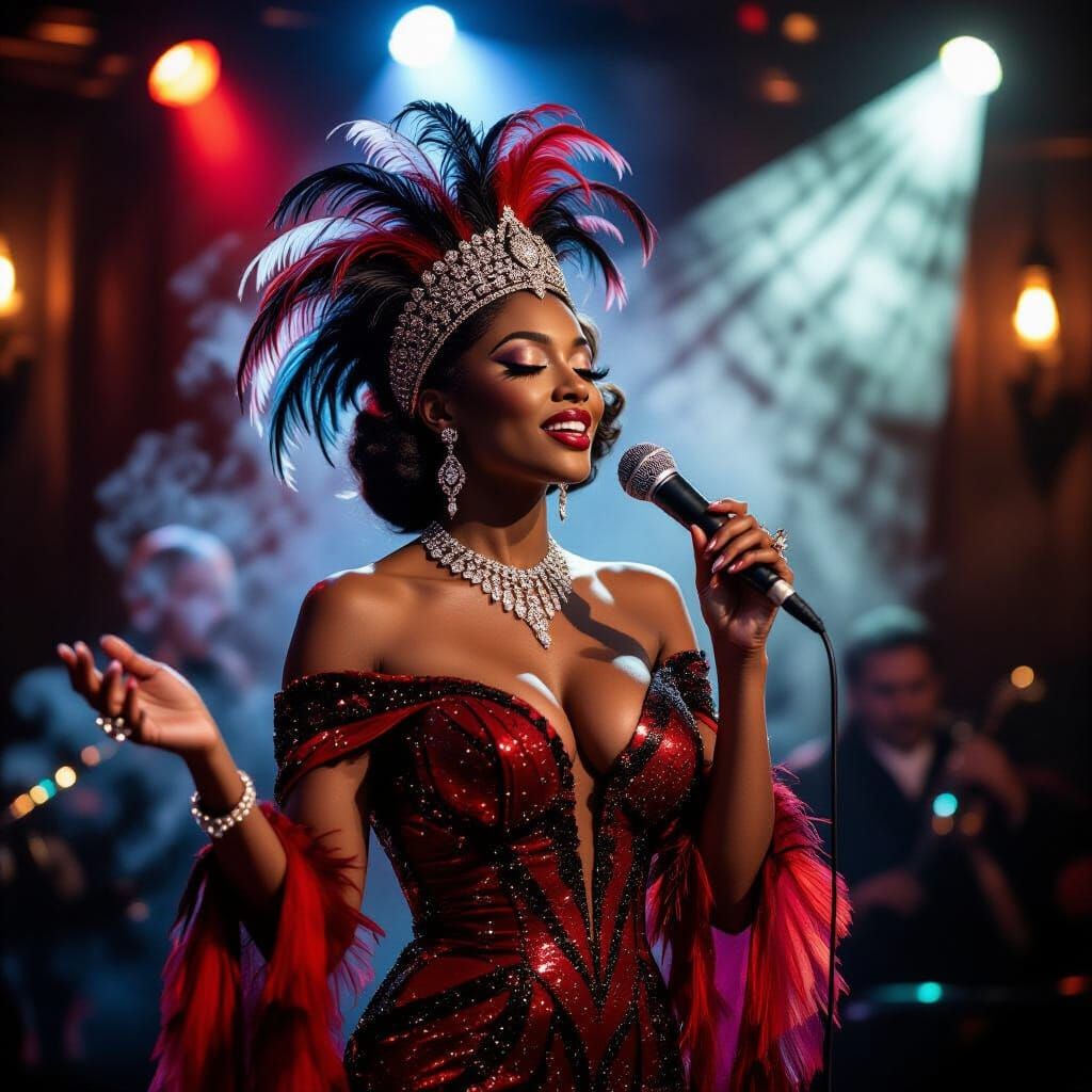 Jazz Singer in Sequined Gown at Smoky Club