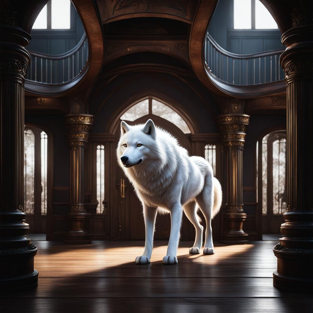 White Wolf Enters Living Room: Matte Painting