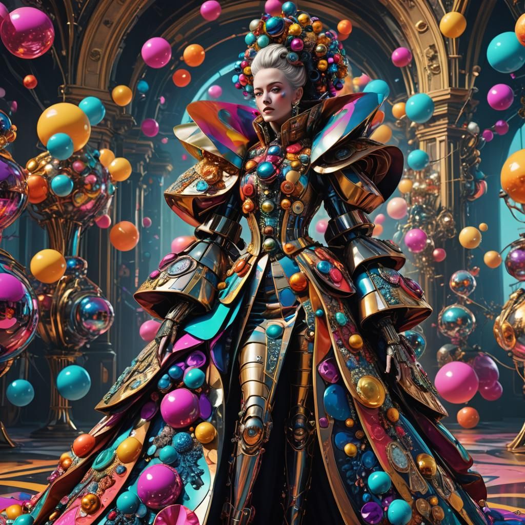 Cyberpunk French Aristocrat in Extravagant Futuristic Garmen...