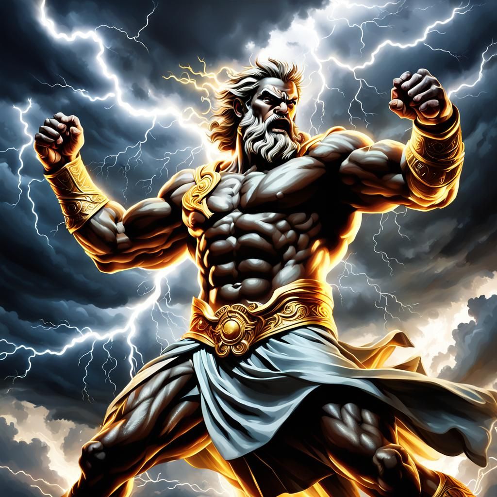 Zeus Throws Lightning Bolts in Olympus: Digital Art
