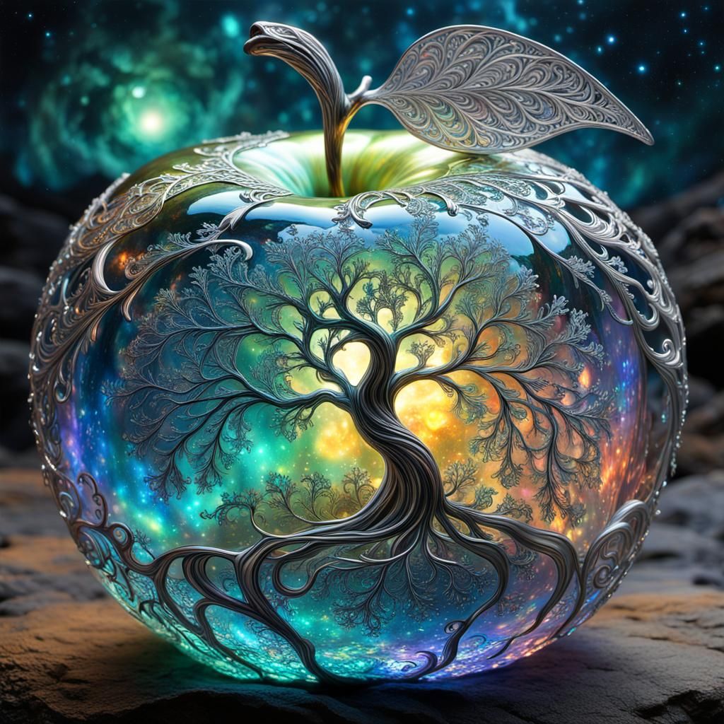 Aurora Borealis in Silver Apple: Ethereal Fantasy Art