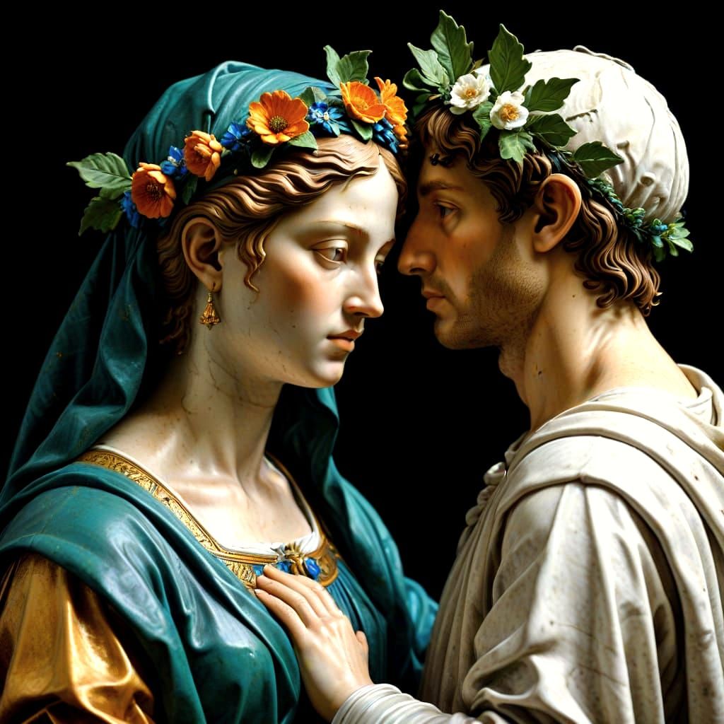 Neoclassical Couple in Floral Crowns