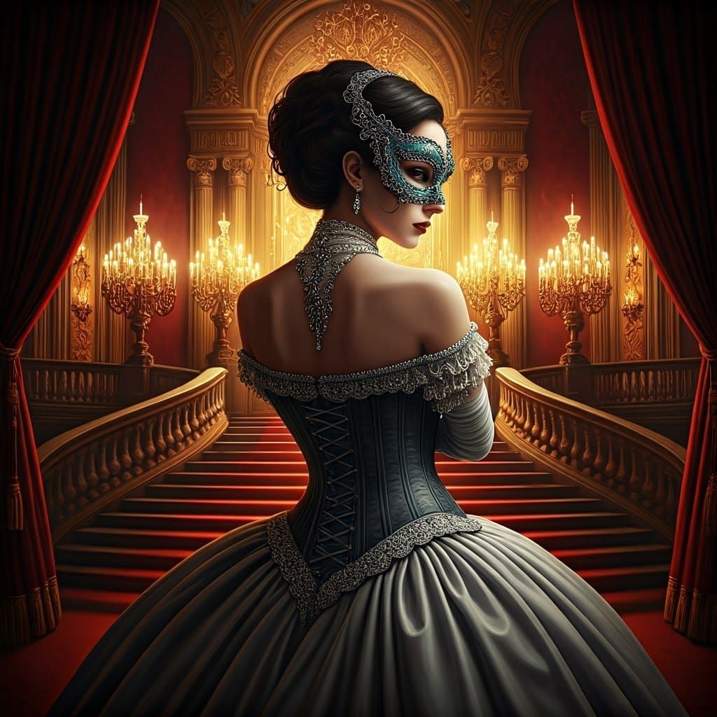 Victorian Masquerade Ball Gown in Art Deco Setting