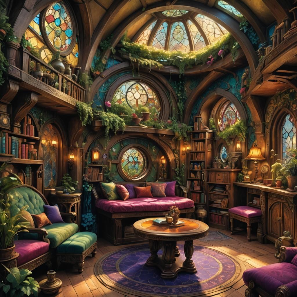 Cozy Hobbit Hole Interior in Maximalist Style