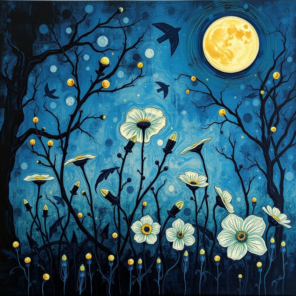 Gothic Surrealism: Abstract Flowers in Impasto Style