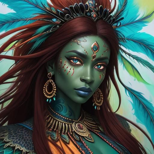 Dragon Woman with Peacock Feathers, Abstract Expressionism