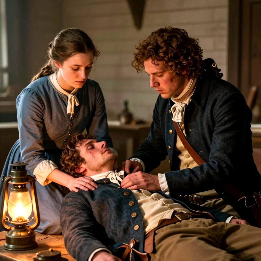 American Revolution Medic Tends Wounded Soldier