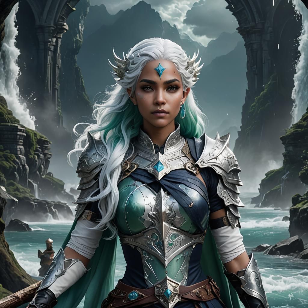 Water Genasi Paladin with Sea Green Hair