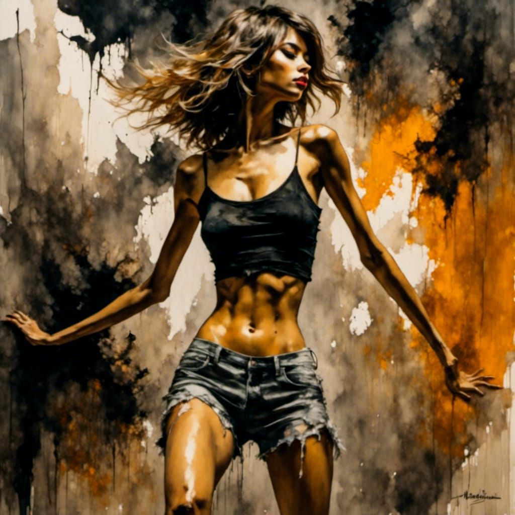 Slender Woman Dancing, Impasto Style