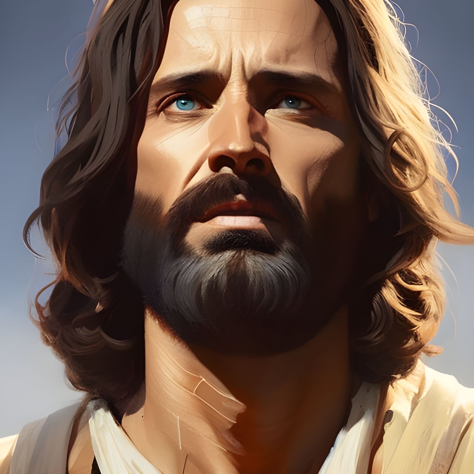 Jesus Portrait in Sunny Field, Realistic Digital Art