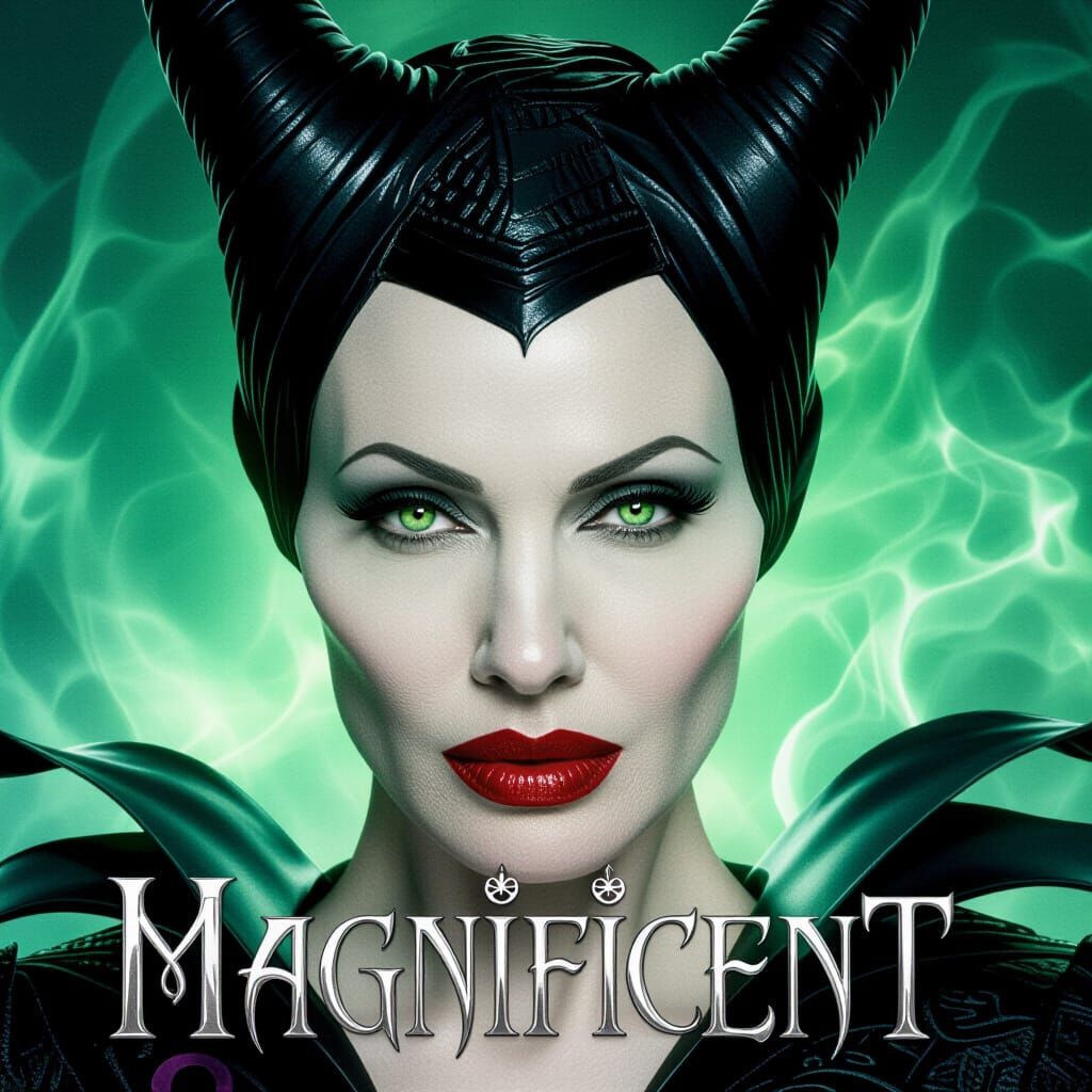 Maleficent Portrait with Black Horns and Magical Glow