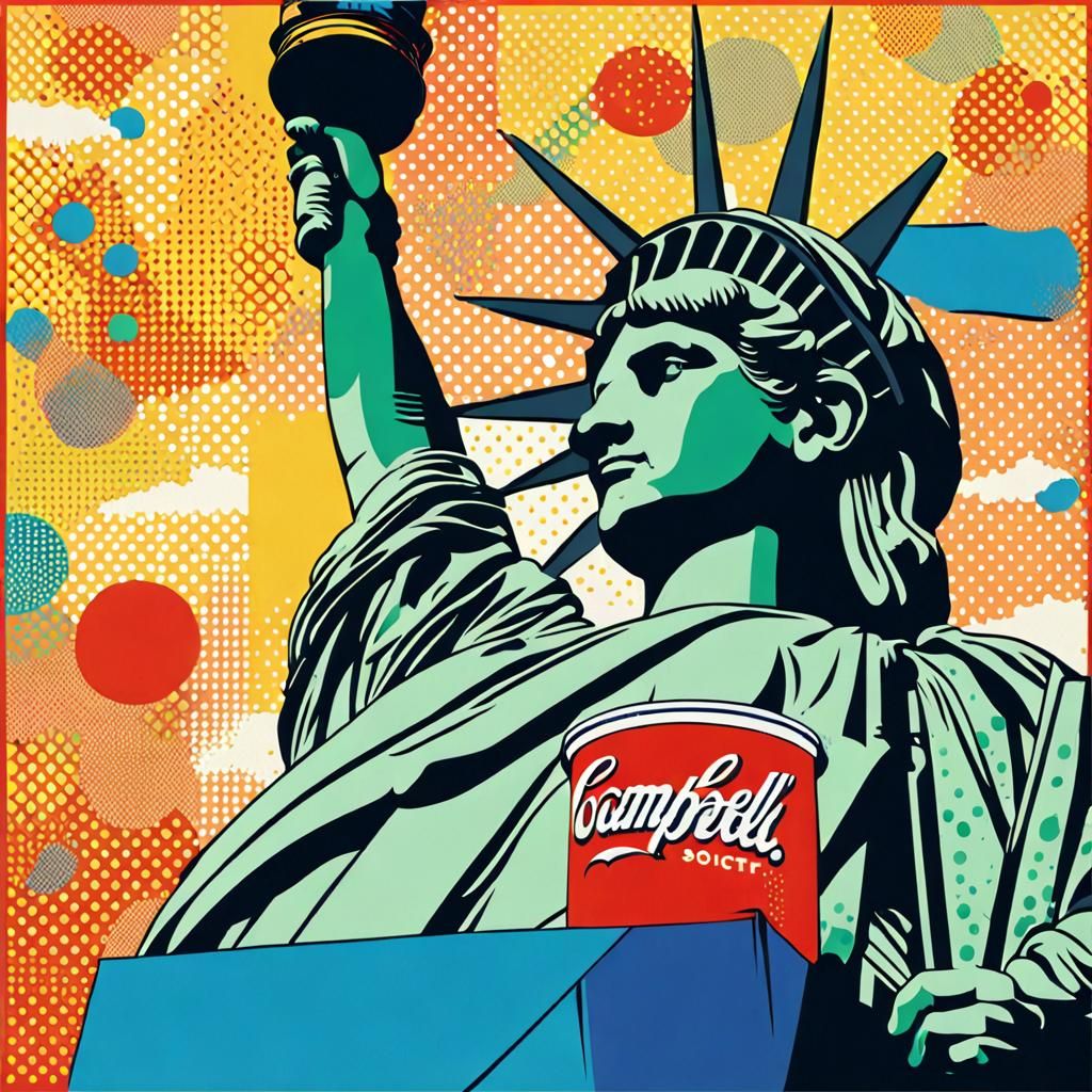 Statue of Liberty Eating Soup, in Pop Art Style