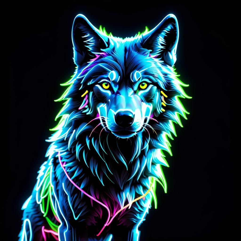 Neon Wolf in Bright Light Lines