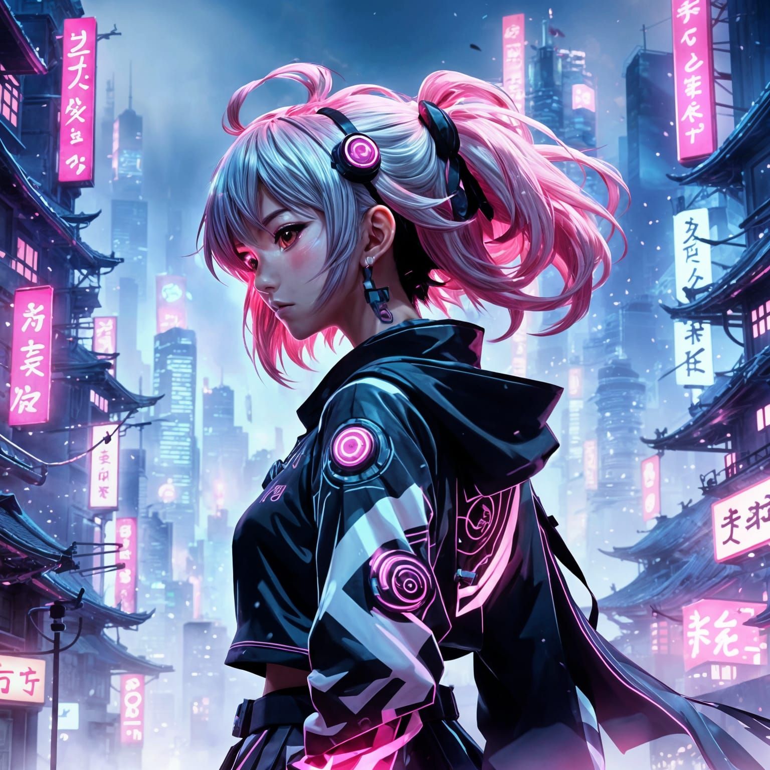 Anime Girl with Pink Highlights in 3D