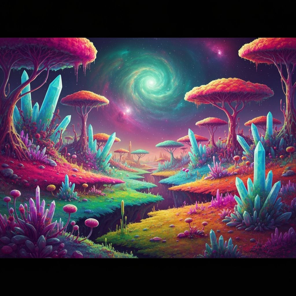 Bioluminescent Alien Planet in Maximalist Digital Painting S...