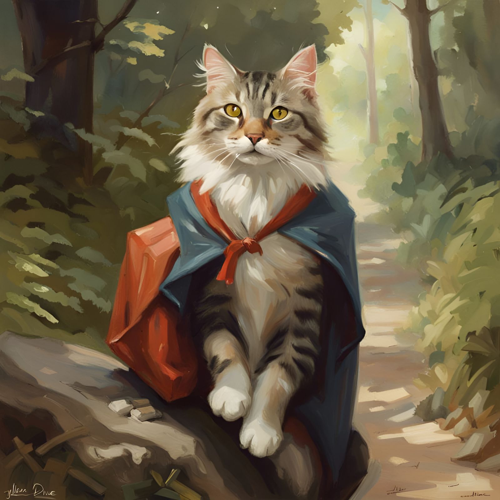 Cat as Lao Tzu Traveling Forest, Realist Style