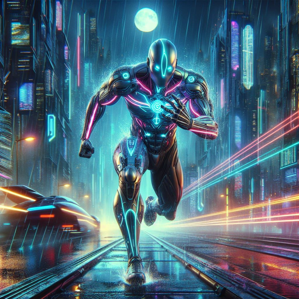 Cyberpunk Runner Pursued in Neon City, 8K