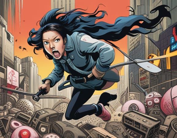 Dystopian Chase Scene in a Futuristic City